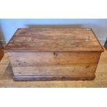 A Victorian pine tool chest, with candle shelf and wrought iron handles, 94 x 42 x 49cm