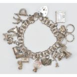 A silver charm bracelet, 52gm