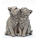 A silver model of two kittens, Birmingham 2000, 7cm, loaded.