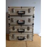 Four metal flight cases, for photography and video equipment, various sizes