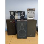 A Philips MC147 Micro Hi-Fi system, with speakers and manual, with a Panasonic SA-PM15 hi fi unit,