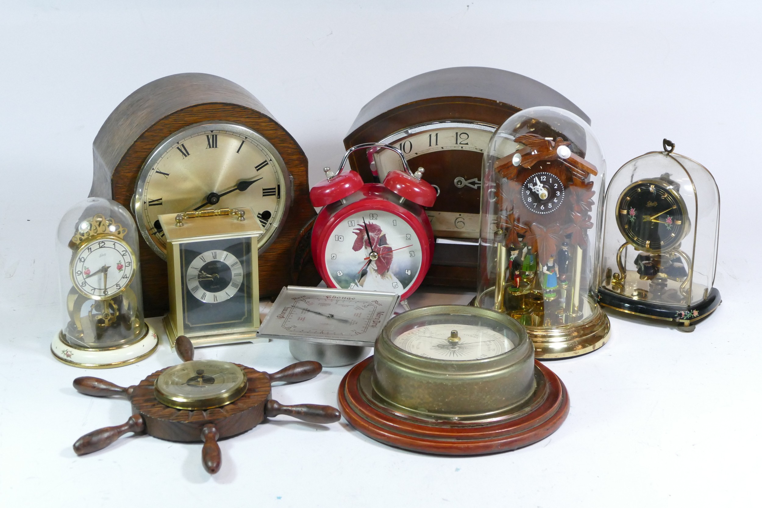 A collection of mid 20th century and later mantel clocks, carriage clocks and barometers, having - Image 2 of 3