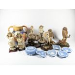 A collection of ceramics, to include Wedgewood Jasperware, Royal Worcester plates, figurines,