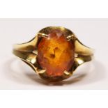 A 585 gold (14ct) and citrine dress ring, wavy claw set with an oval mixed cut stone, 10 x 8mm, 3.