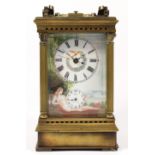 A brass complicated alarm/striking/repeating carriage clock, the dial with seconds hand, alarm