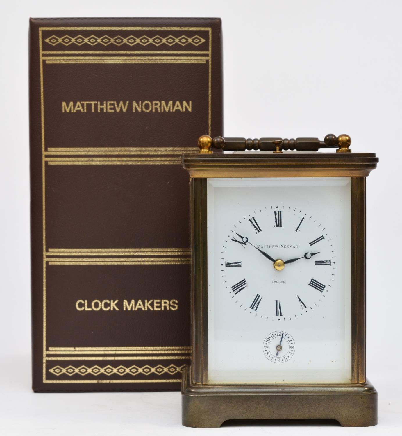 Matthew Norman 1751, London, a Grand Corniche brass alarm/striking/repeating carriage clock, model