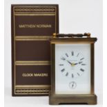 Matthew Norman 1751, London, a Grand Corniche brass alarm/striking/repeating carriage clock, model