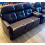 A modern G-Plan 3 seater leather sofa with matching armchair in chocolate brown, model Wilton Dallas