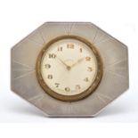 An Art Deco silver mounted desk clock, London Britannia standard 1929, 9.5 x 8cm.