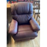 A Lay Z Boy recliner armchair, in dark burgundy leather upholstery. H100, W85, D80cm.