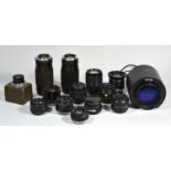 Fourteen manual camera lens, to include a Panagor 28mm f2.5, a Tonika 50mm-250mm f4-f5.6, a