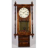 An early 20th century American wall clock, mahogany inlaid case with ebony and boxwood stringing,