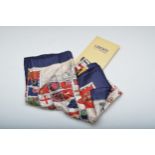 A Liberty Of London silk scarf, depicting naval themes and flags, 90 x 90cm, presented in a