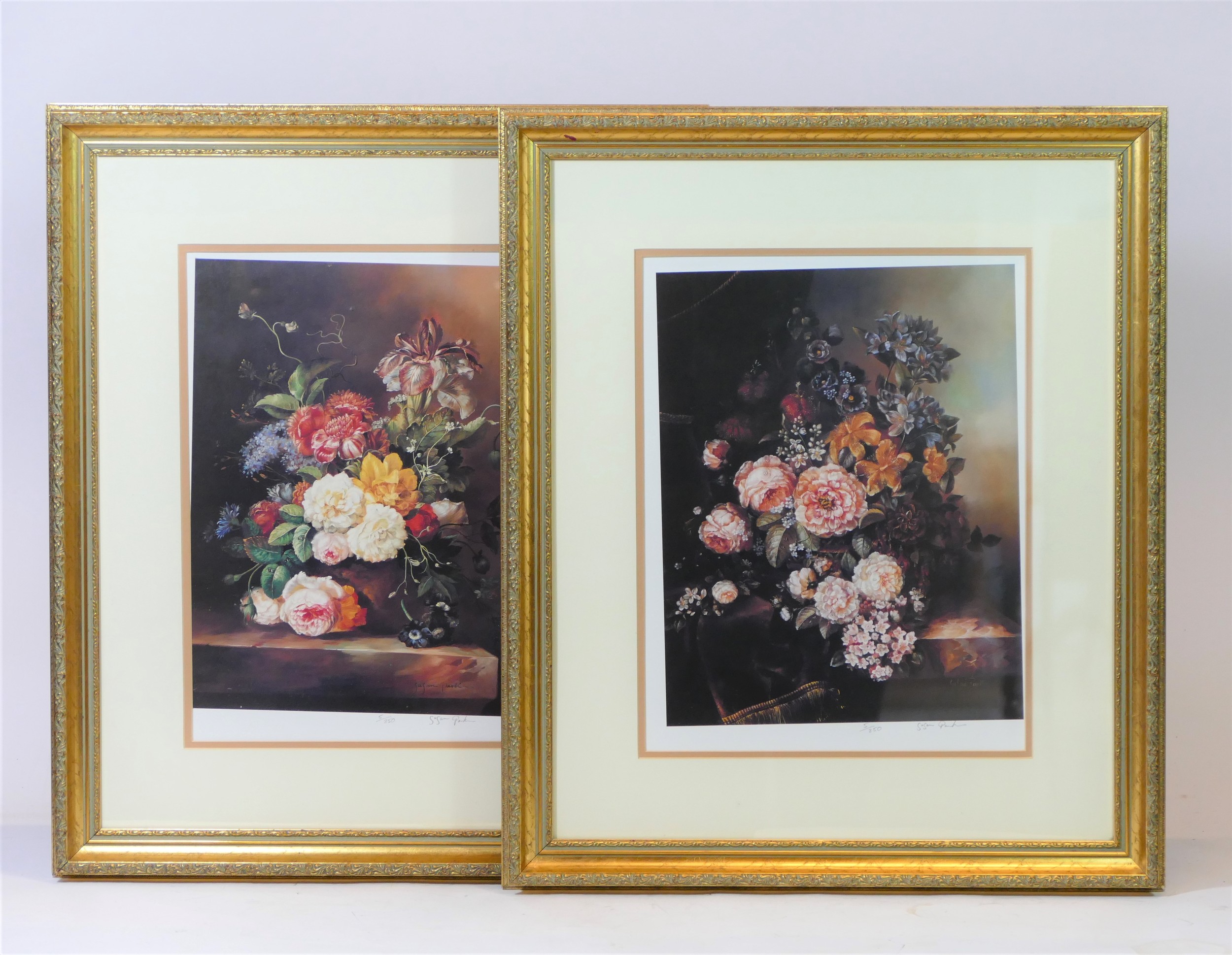 Two limited edition prints, both 5/850, pencil signed by artist Susan Park, in glazed gilt frames,