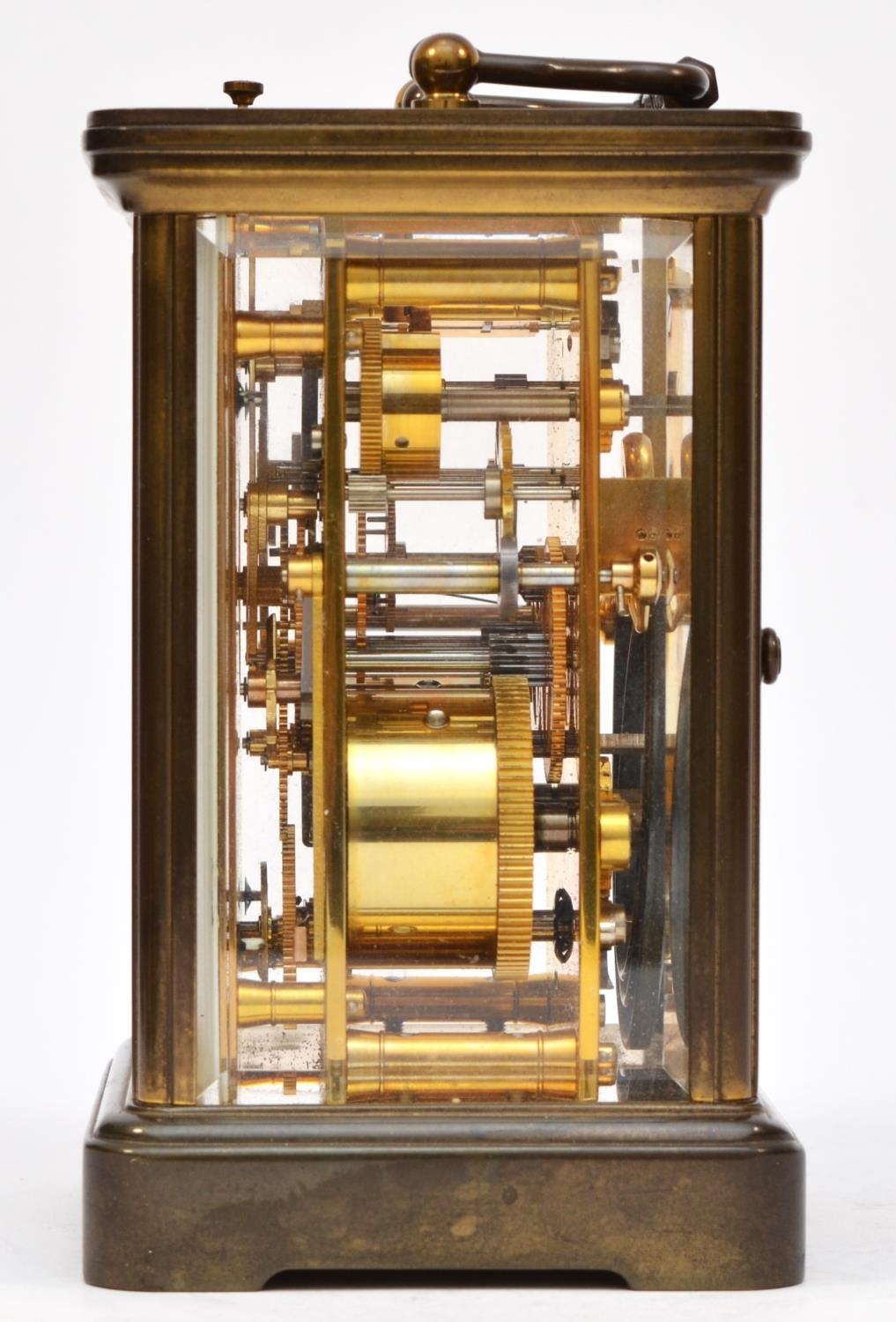 Matthew Norman 1751, London, a Grand Corniche brass alarm/striking/repeating carriage clock, model - Image 3 of 6