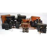 Eleven pairs of binoculars, to include Hanimex 16x50, Regent 8x30, Super Zenith MKII 10x50 and more