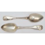 A George III silver pair of fiddle, thread and shell pattern table spoons, by Lias & Lias, London