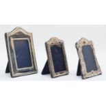Three silver framed photograph frames, 15 x 11cm, London 1988, 12.5 x 8.5cm, Sheffield 1994, 12.5