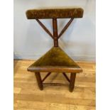 A 19th century mahogany ecclesiastical prayer chair/ Prie Dieu corner seat, having original