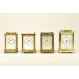 Four brass 8 day carriage clocks, for spares or repair. (4)