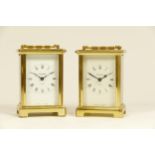 Two 1980s French brass carriage clocks, having 8 day movements. (2)