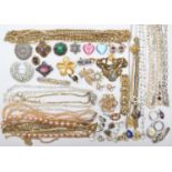 A cultured pearl necklace, two silver chains, a swivel ring and other silver and costume jewellery