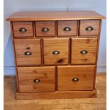 A pine chest of 4 short over 3 medium over 2 long drawers, 88 x 88 x 37cm