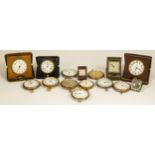A collection of 1920s/30s traveling/bedside clocks, having 8 day movements, together with later