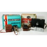 A collection of vintage tech, to include a cased Saimic Super 8 cine camera, a Box-Brownie camera, a