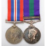 WWII pair, General Service Medal, 1945-48 Palestine bar and War, awarded to 14901626 Gnr T.M.