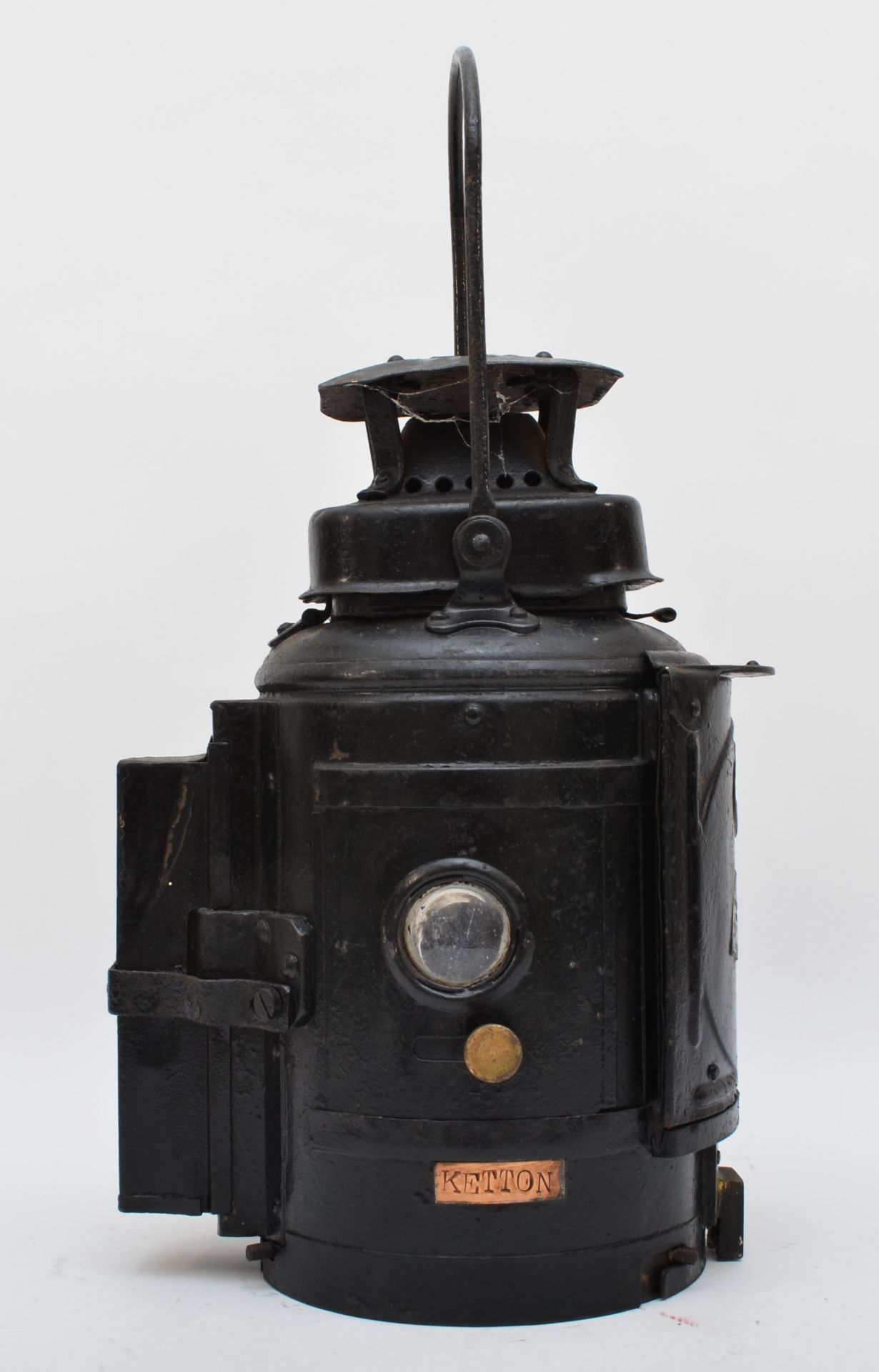 Adlake non-sweating railway lamp, complete with burner, brass pluaqe stamped with L.M.S. Railways - Image 3 of 3