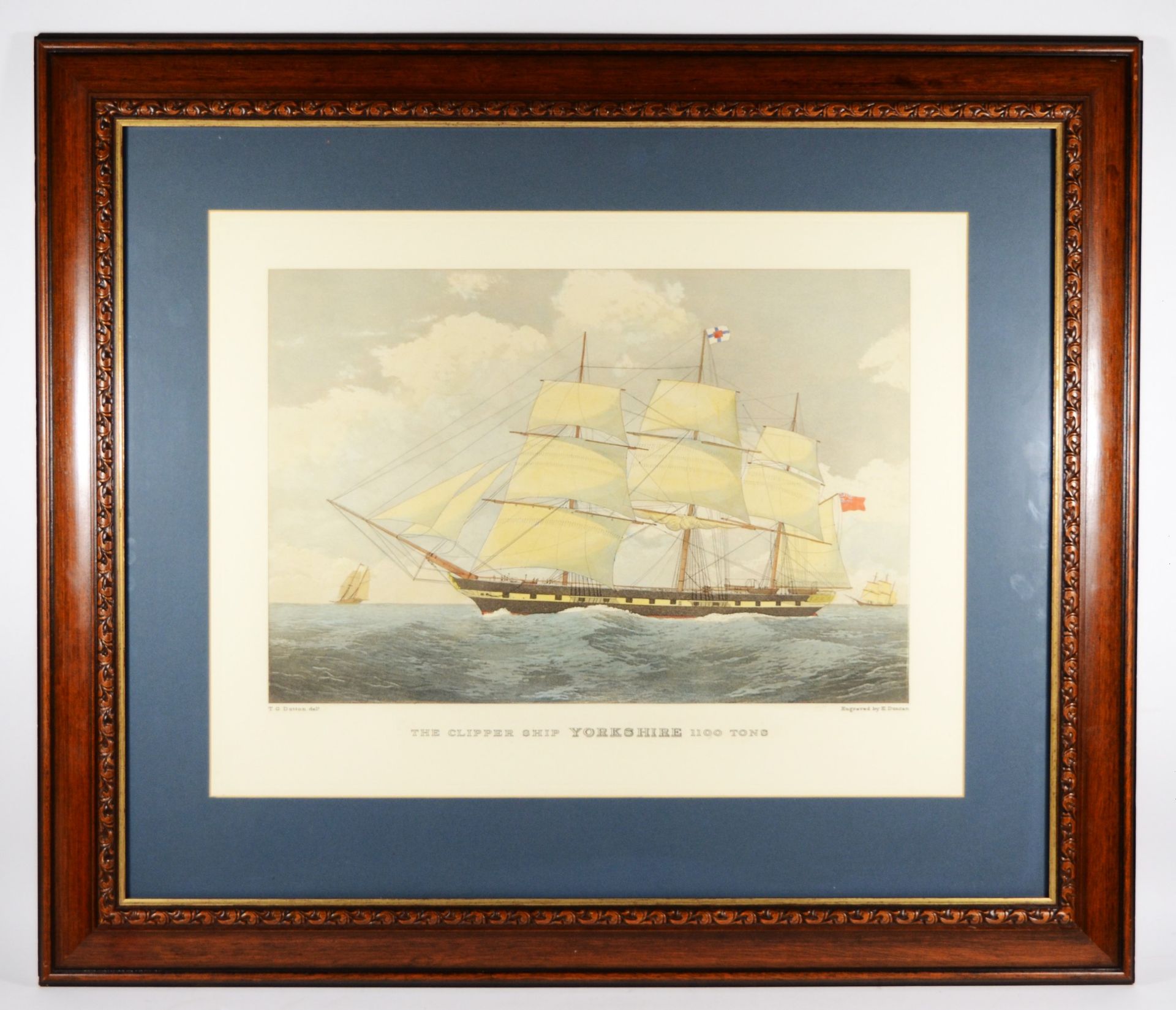 A engraving by E. Duncan, The Clipper Of Yorkshire 1100 Tons, mounted and framed, 80 x 67cm