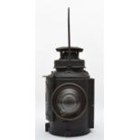 Adlake non-sweating railway lamp, complete with burner, stamped with B.R. (M), 34cm tall
