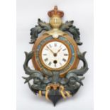 An Order of the Garter cast iron Naval wall time piece, white enamel dial to a later painted body,