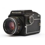 A Mamiya 645 medium format camera (serial No J69381), with 80mm f2.8 lens, manual winder and waist