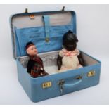 An Armand Marseille 390 Scottish child doll, with blue sleeping eyes, lacking wig, jointed