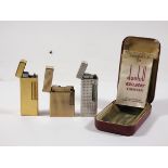 A gold plated Dupont pocket cigarette lighter, together with a silver plated Dunhill 'Rollagas'