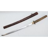 A WWII Japanese Samurai Katana sword, with fish skin and woven cotton hilt, brass tsuba with