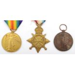 WWI medals, three, 1914-15 Star awarded to 190 Pte A. Bunt, MOHR, overstamping another, two Victory,
