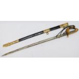 A British Royal Naval officer's sword, light model, etched fullered blade 29 in., by Wilson, 69 King