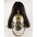 1871 Pattern 1st Royal Dragoons Troopers Helmet, white metal shell with brass fittings, complete