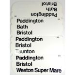 Three plastic window destination display boards, used in late 1970's on the first high speed