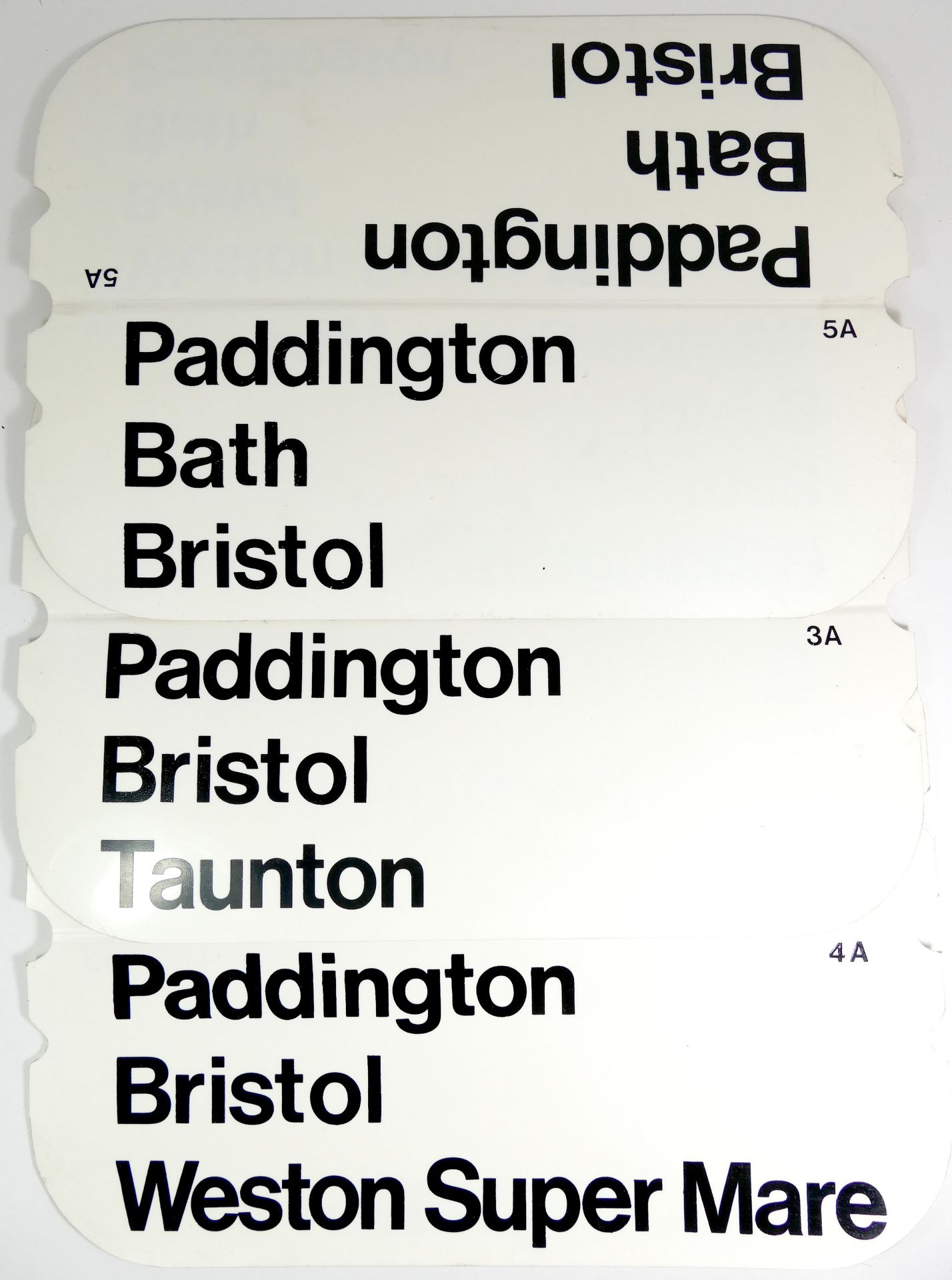 Three plastic window destination display boards, used in late 1970's on the first high speed