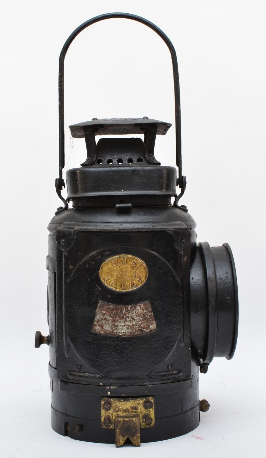 Adlake non-sweating railway lamp, complete with burner, brass pluaqe stamped with L.M.S. Railways - Image 2 of 3