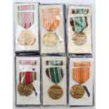 Six USA medals, including WWII, Middle East and Asiatic Pacific, boxed.