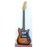 A Kay Guitar ET200 electric guitar, twin pickups, Jazzmaster / tulip shaped body, sunburst colourway