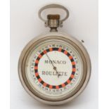 A Systeme Jeansaume novelty pocket watch, Monaco Roulette, alloy cased with glazed front, hand