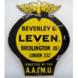 An AA & Motor Union winged wall sign, LEVEN, 84 x 72cm. There were five series of AA & Motor Union