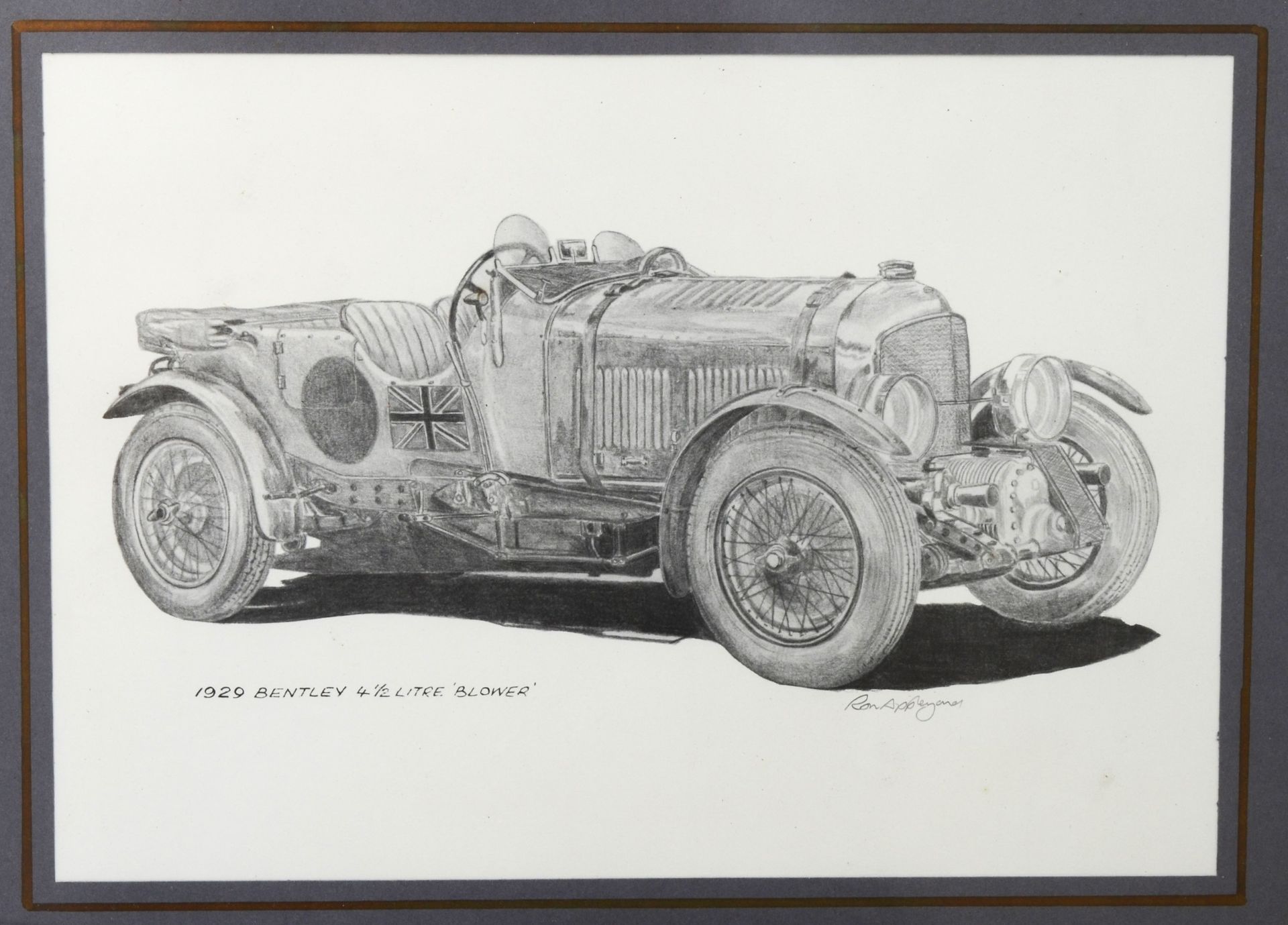 A set of Ron Appleyard pencil prints of classic cars, to include 1929 Blower Bentley and 1939 SS100, - Image 3 of 3