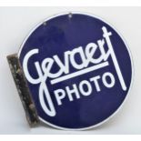 A vitreous enamel Gevaert Photo double sided wall mounted signe, 45cm diameter